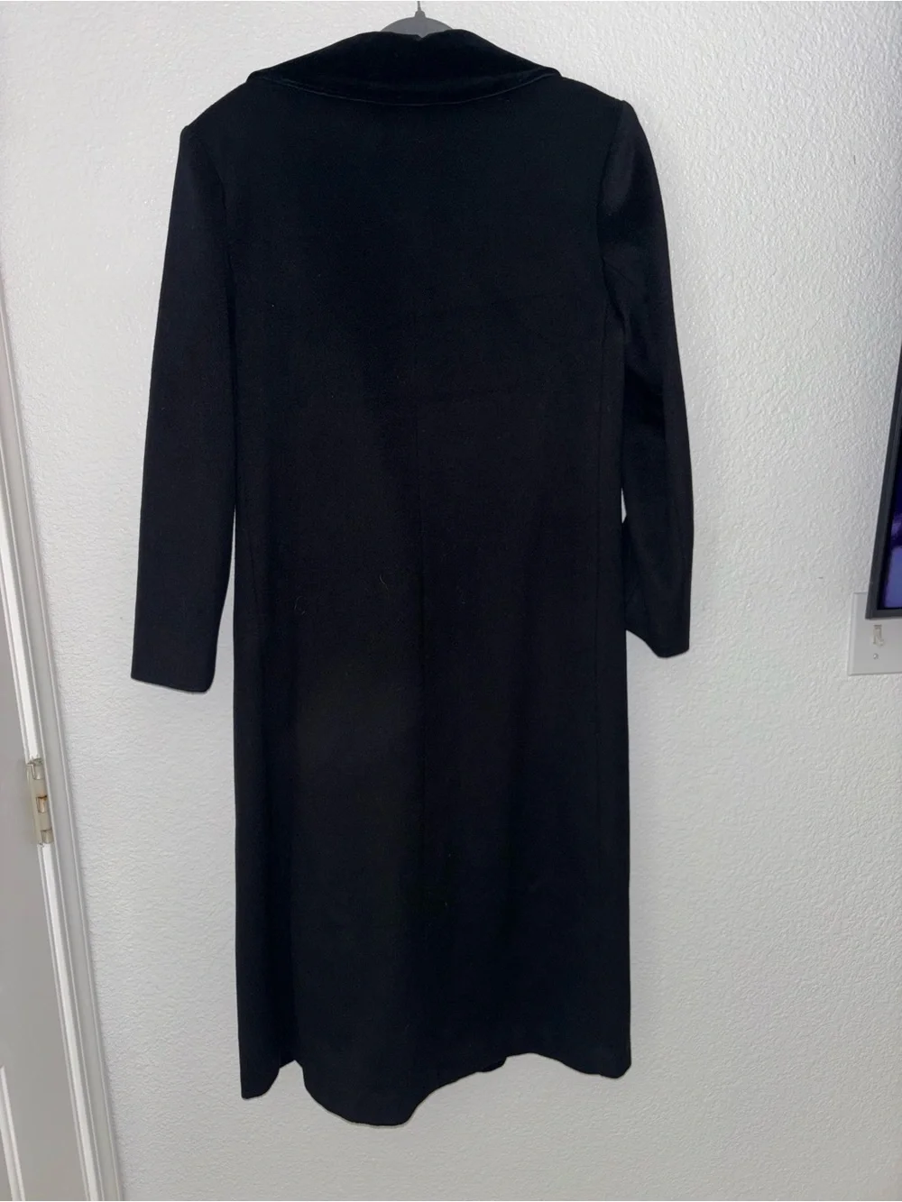 Cathy Jo Vintage Black Wool Coat Velvet Collar Double Breasted Longline USA M - Picture 8 of 8